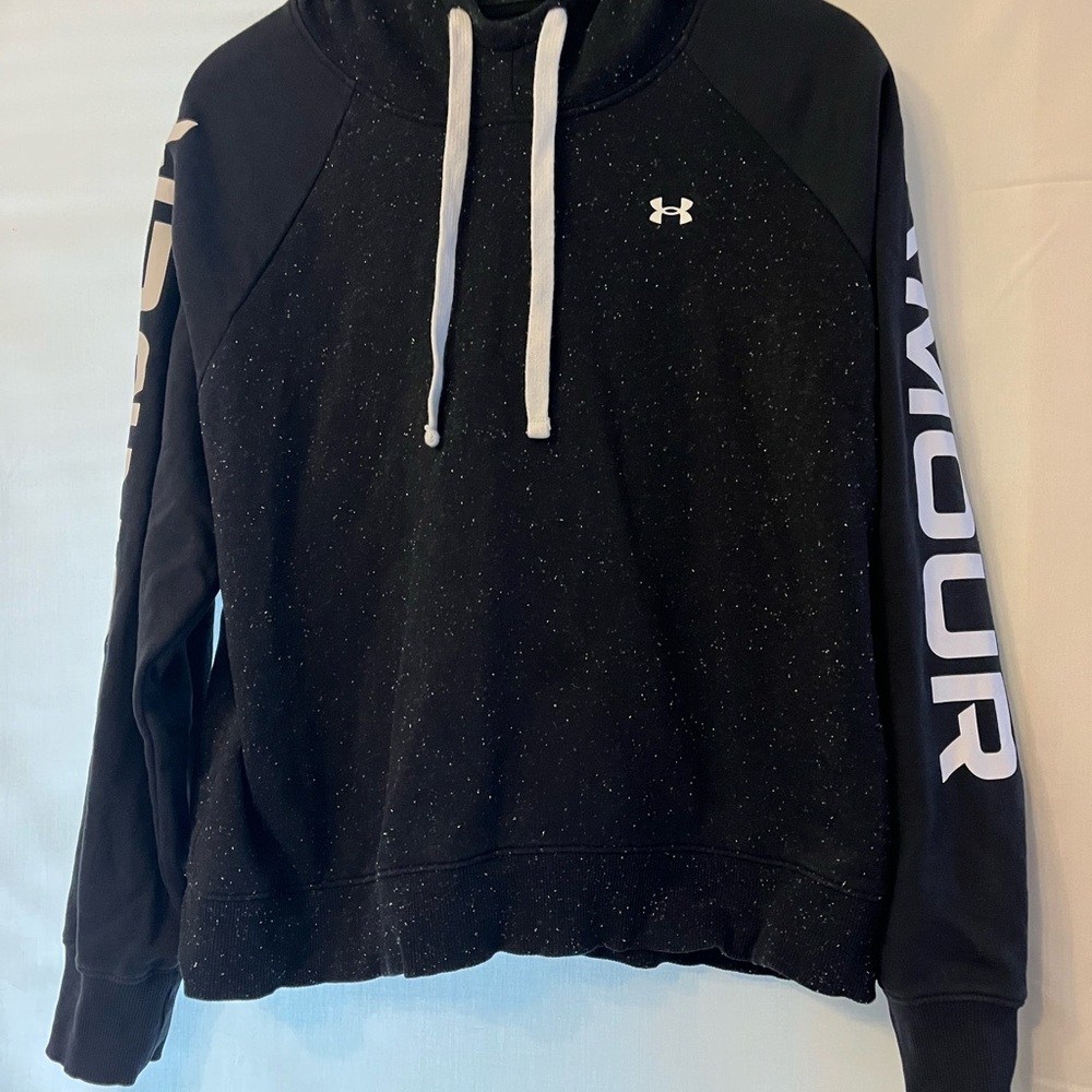 Under Armour Black Speckled Hooded Pullover with White Logo & Drawstrings